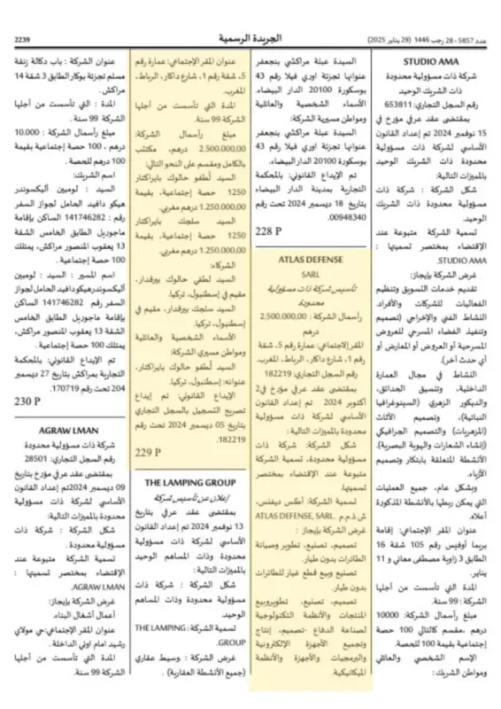 الاعلان في الجريدة الرسمية
