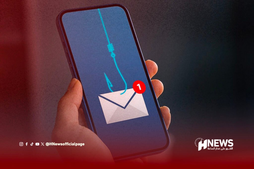 Hand holding a smartphone showing an envelope icon with a red 1 notification badge, bottom-right has HNEWS logo and social icons bottom-left corroborated by a red-tinted foreground edge.