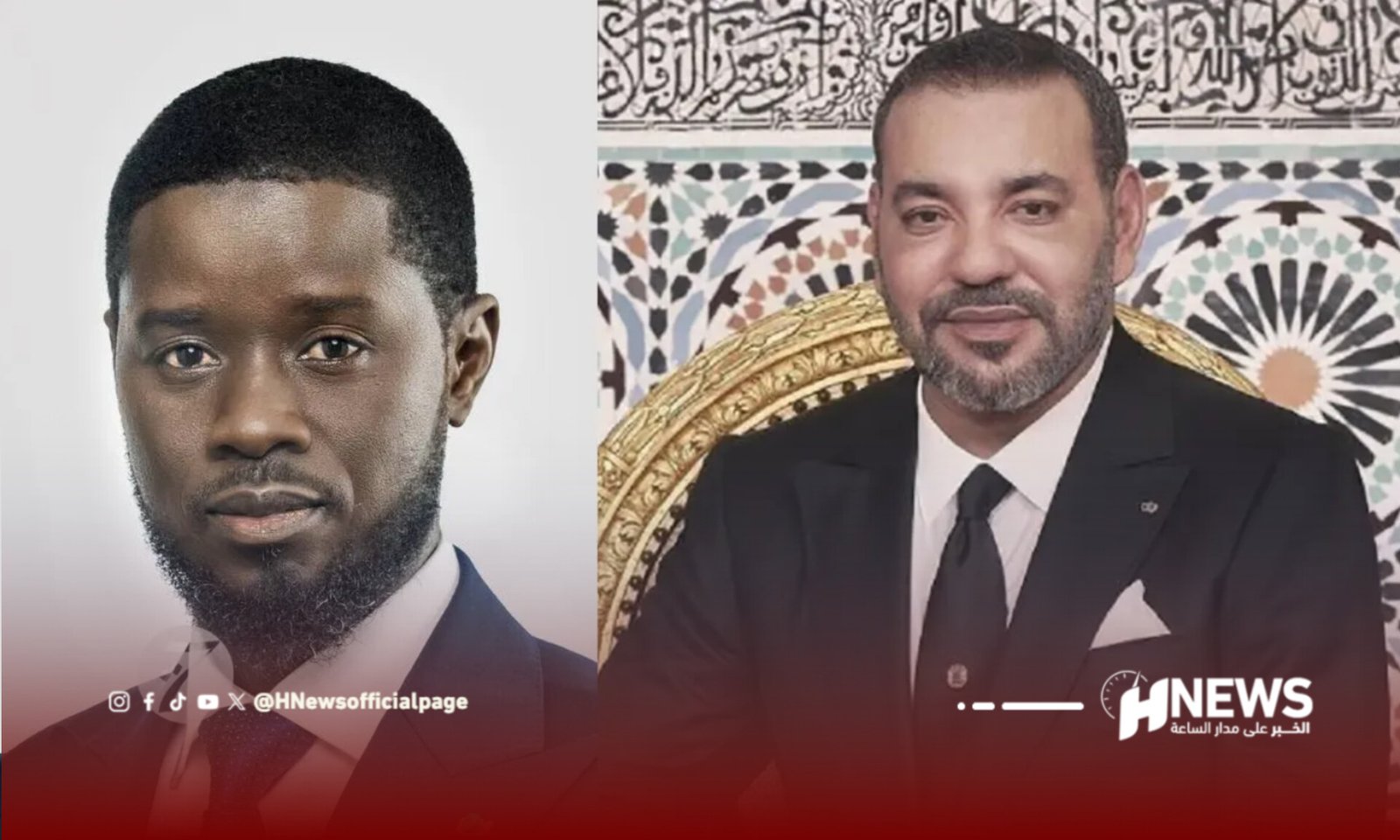 Two men in suits for a news feature: left a young man with short hair and beard, right a middle‑aged man with a trimmed beard in front of a decorative backdrop.