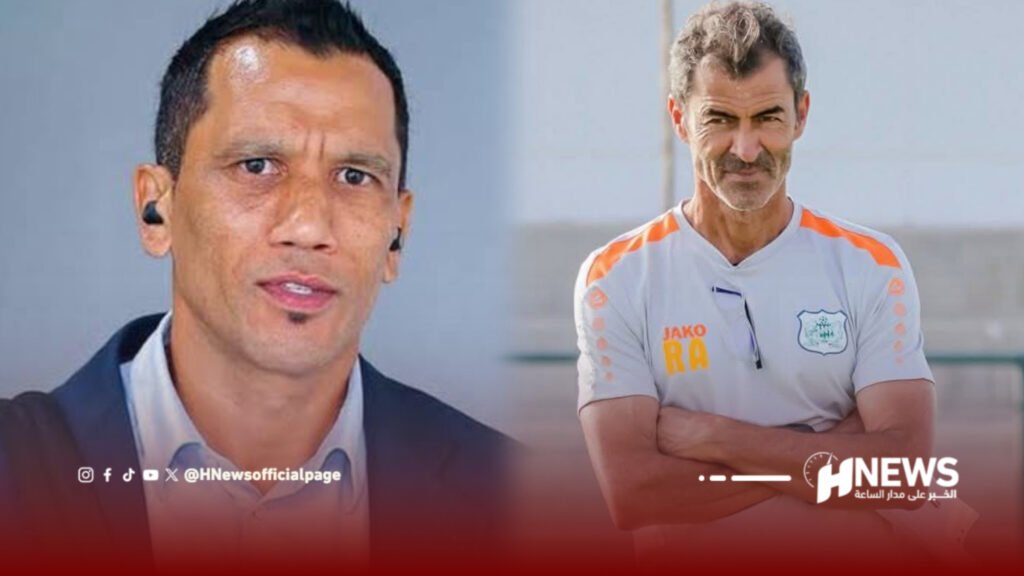 Two men pictured side by side: left is in a suit, right is in a white and orange sports jersey with arms crossed.