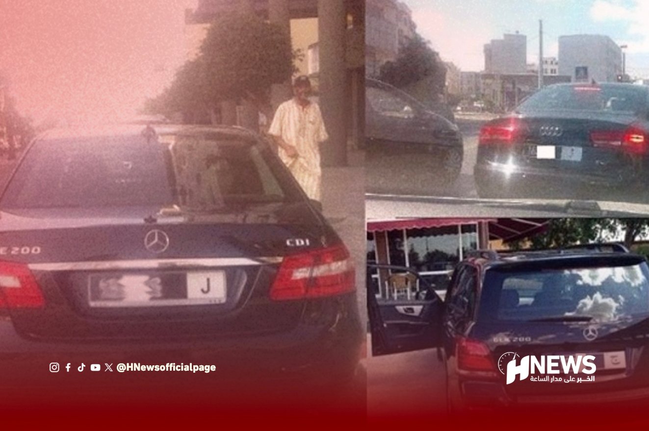 Collage of a black Mercedes at a gas station with a man standing beside it and the HNews logo bottom right.