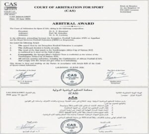 IMG-20260711-WA0177 | H-NEWS آش نيوز CAS arbitration award certificate issued by the Court of Arbitration for Sport, dated 10 June 2026, Lausanne, with signatures and CAS seal (two-page document in English and Arabic).